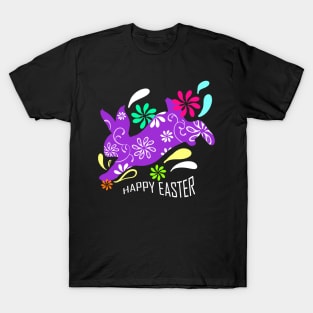 Purple Easter Bunny With Flowers On Happy Easter T-Shirt